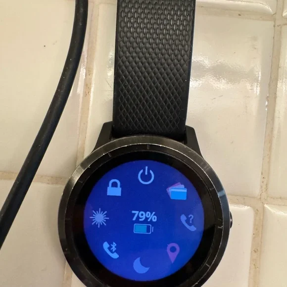 Garmin Black Smartwatch with Circular Display and Silicone Strap - Picture 6 of 7